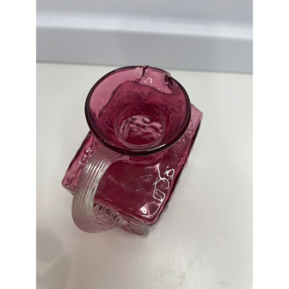 Vintage Pilgrim Crinkle Cranberry Glass Mini Pitcher Vase Applied Handle 4"H - Picture 5 of 9